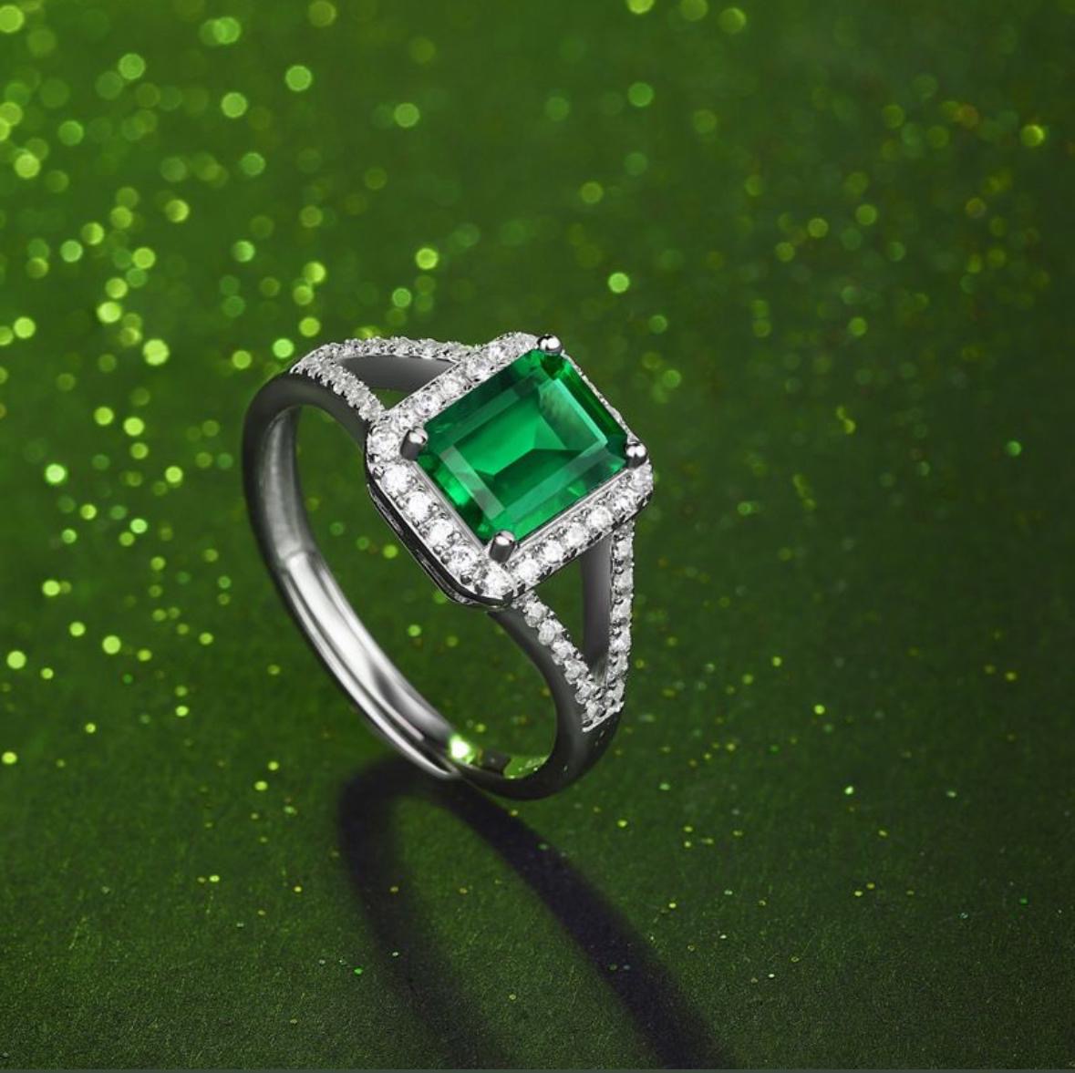 The Emerald Baguette Adjustable Ring